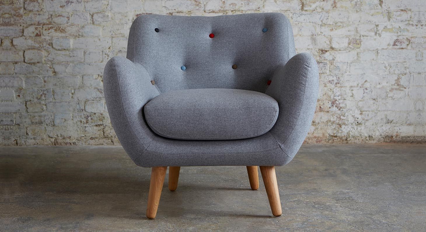Buy Kennington Fabric Armchair In Knebworth Light Grey Multi With Fabric Armchairs (View 6 of 15)