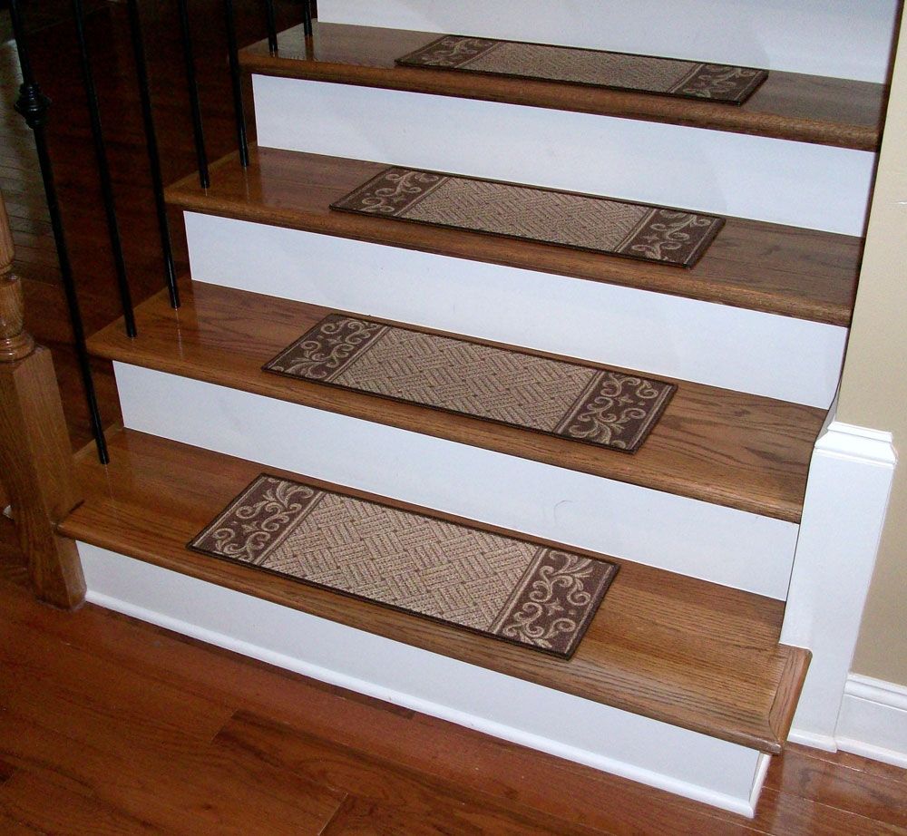 Carpet Stair Treads Caramel Scroll Border Dean Flooring With Regard To Individual Stair Tread Rugs (View 2 of 15)