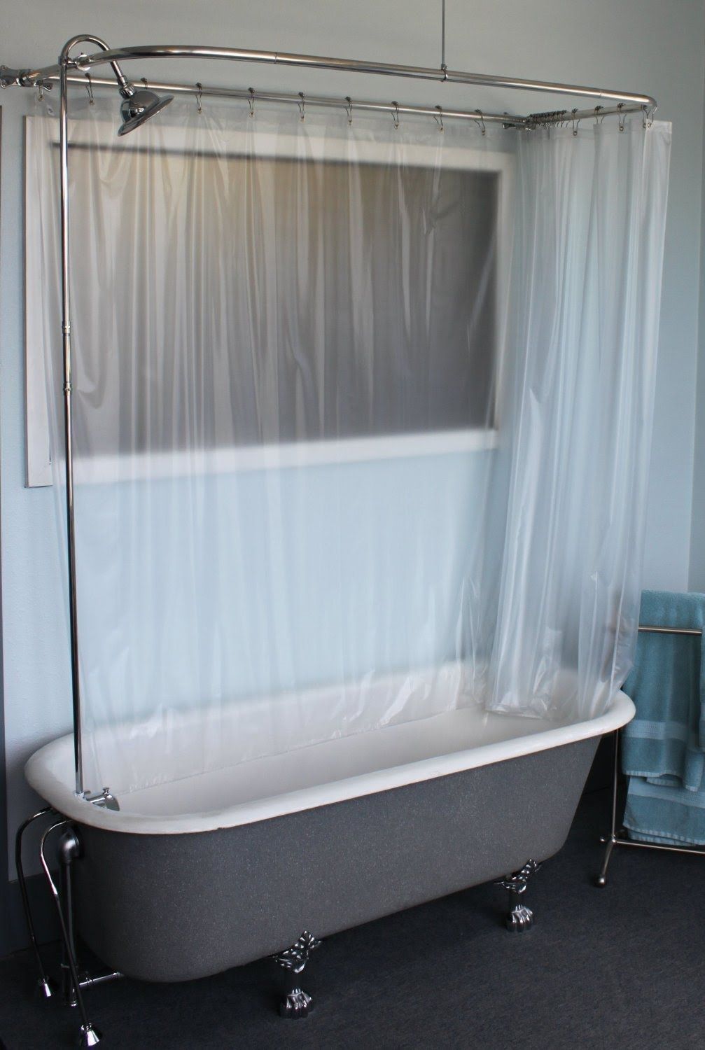 Claw Foot Tub Wall Mounted Shower Curtain Rod Add A Shower With In Shower Curtains For Clawfoot Tubs (View 5 of 25)