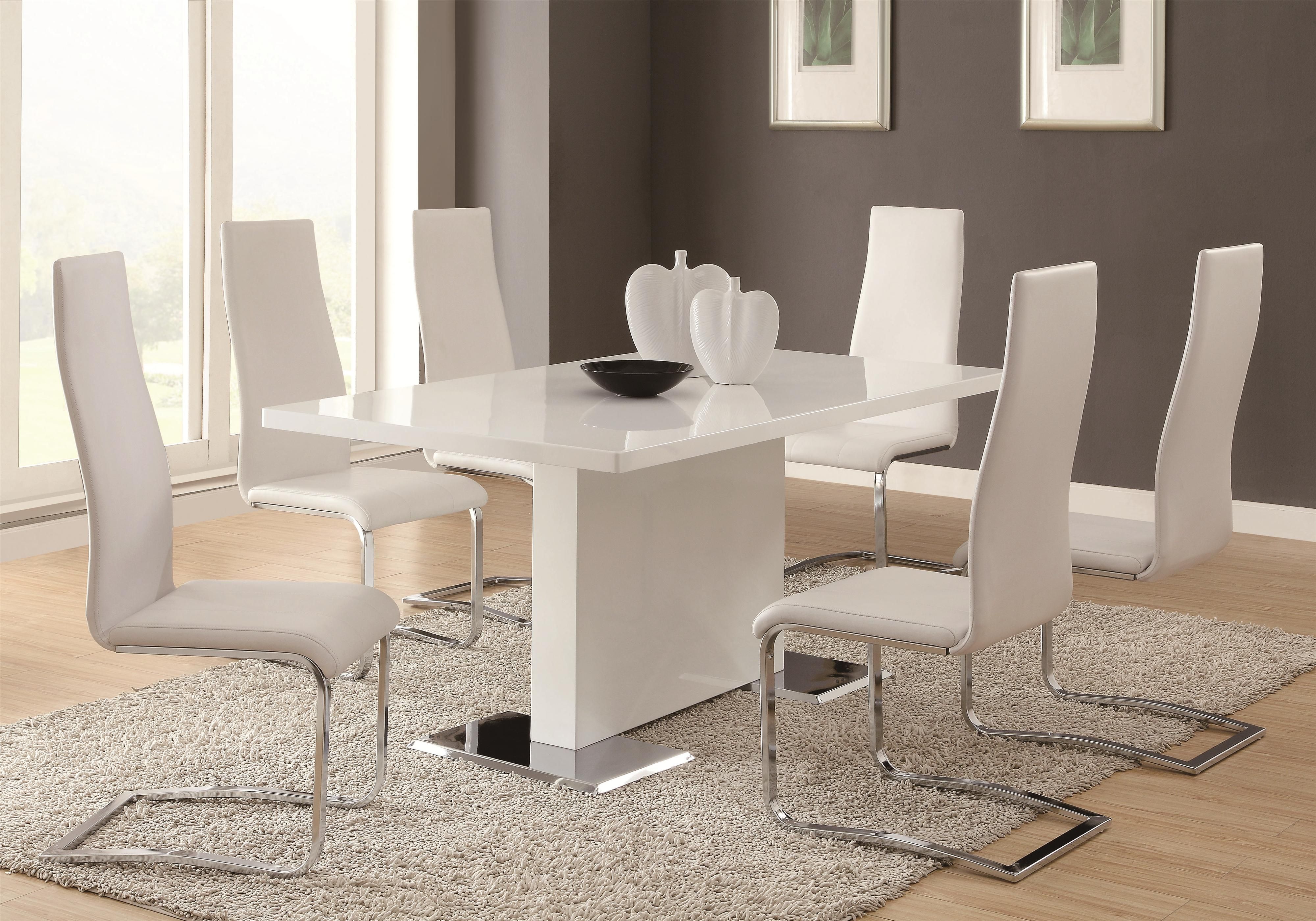 Coaster Modern Dining 7 Piece White Table White Upholstered Inside Dining Sofa Chairs (View 4 of 15)