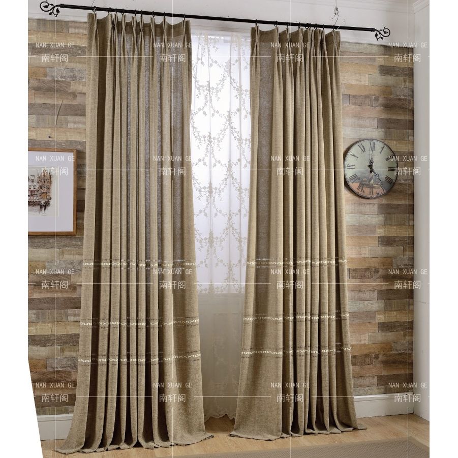 Coffee Patterned Embroidery Burlap Country Bedroom Long Curtains For Long Bedroom Curtains (View 20 of 25)