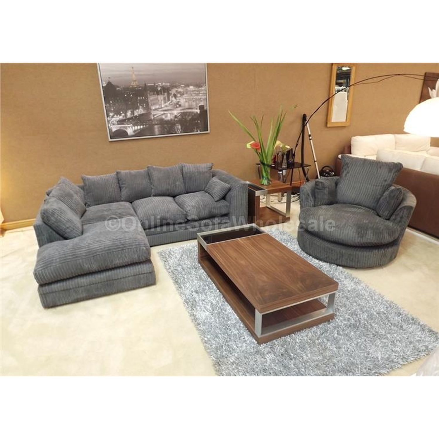 Corner Sofa Fabric Left Hand Plus Swivel Chair Dark Grey Sofas In Pertaining To Corner Sofa And Swivel Chairs (View 9 of 15)