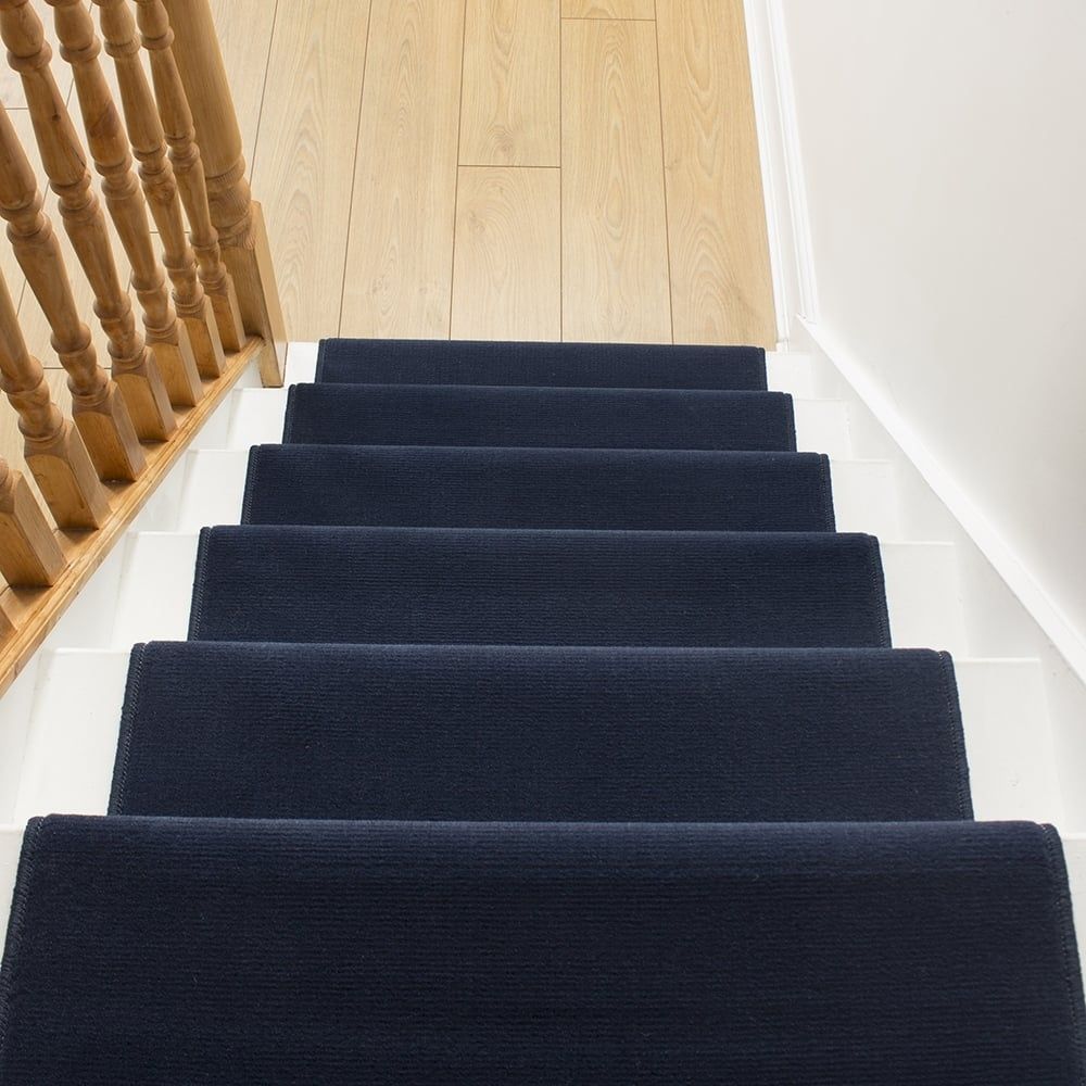 Dark Blue Stair Runner Plain With Regard To Blue Carpet Runners (View 13 of 15)