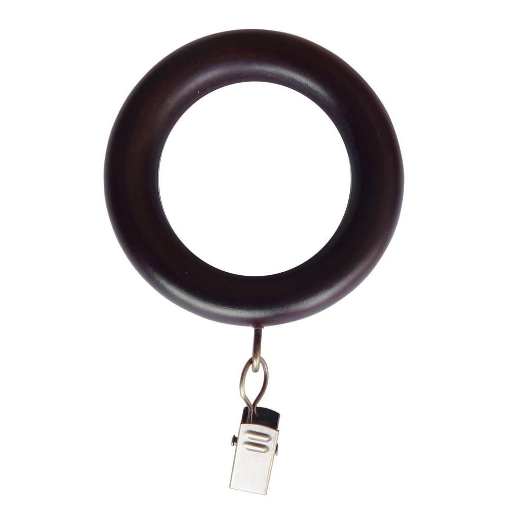 Dark Brown Wood Curtain Rings Clips Curtain Rods Hardware Intended For Black Curtain Rings (View 16 of 25)