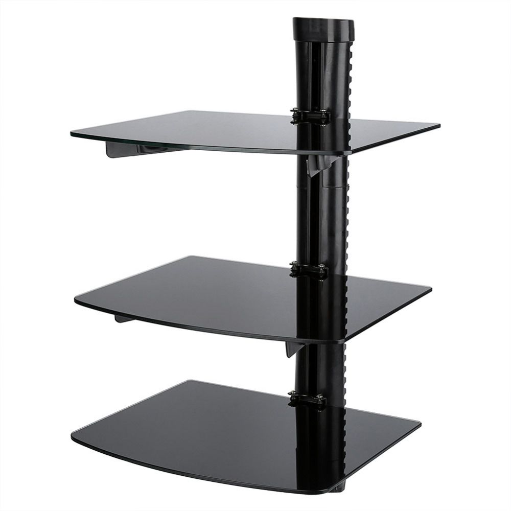 Doubletriple Wall Mountable Shelf Floating Black Glass Bracket For Floating Black Glass Shelf (View 11 of 15)