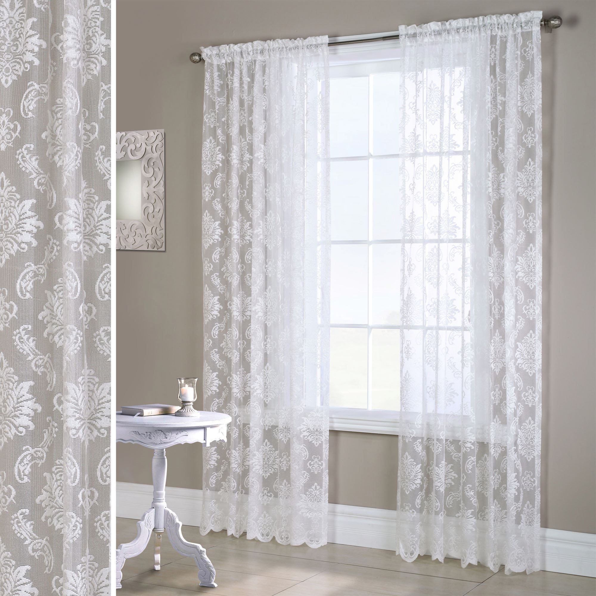 Elora White Heavyweight Lace Window Treatment Intended For Lace Curtains (Photo 19 of 25)