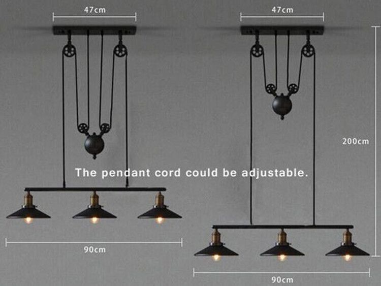Excellent New Pulley Pendant Lights Within 3 Lights Black Color Loft Vintage Pulley Pendant Lamp Dinning Room (Photo 1 of 25)