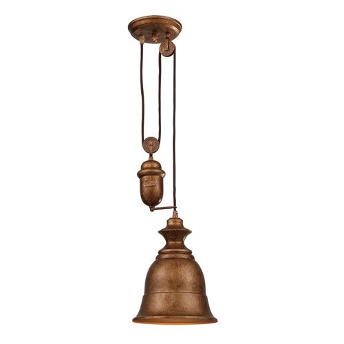 Excellent Trendy Copper Mini Pendant Lights Pertaining To Farmhouse Bellwether Copper Pulley Adjustable Height One Light (View 10 of 25)