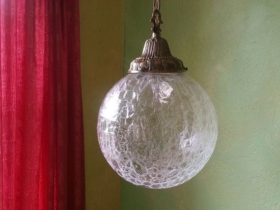 Fantastic Best Crackle Glass Pendant Lights Throughout Vintage Crackle Glass Pendant Lamp Extra Large Globe (Photo 3 of 25)