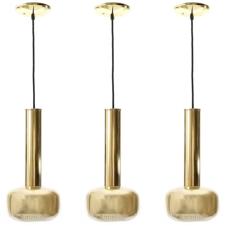 Fantastic Deluxe 1960s Pendant Lights Throughout Three Vega Brass Pendant Lights Vilhelm Lauritzen For Louis (View 12 of 25)