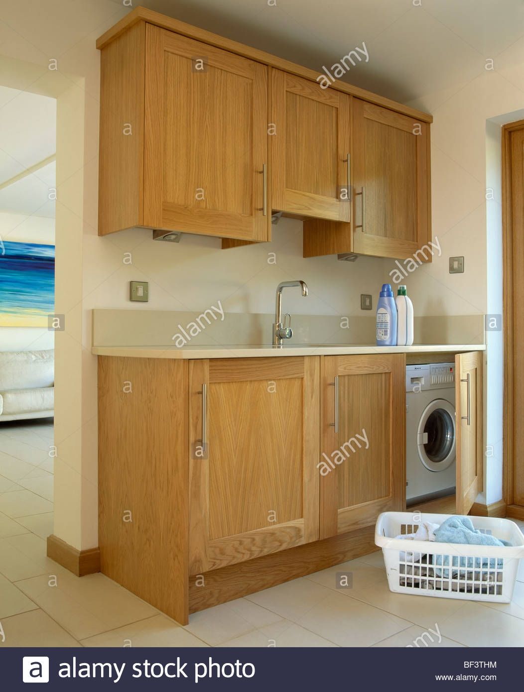 Fitted Oak Cupboards Concealing Washing Machine In Utility Room Inside Oak Cupboards (View 6 of 15)