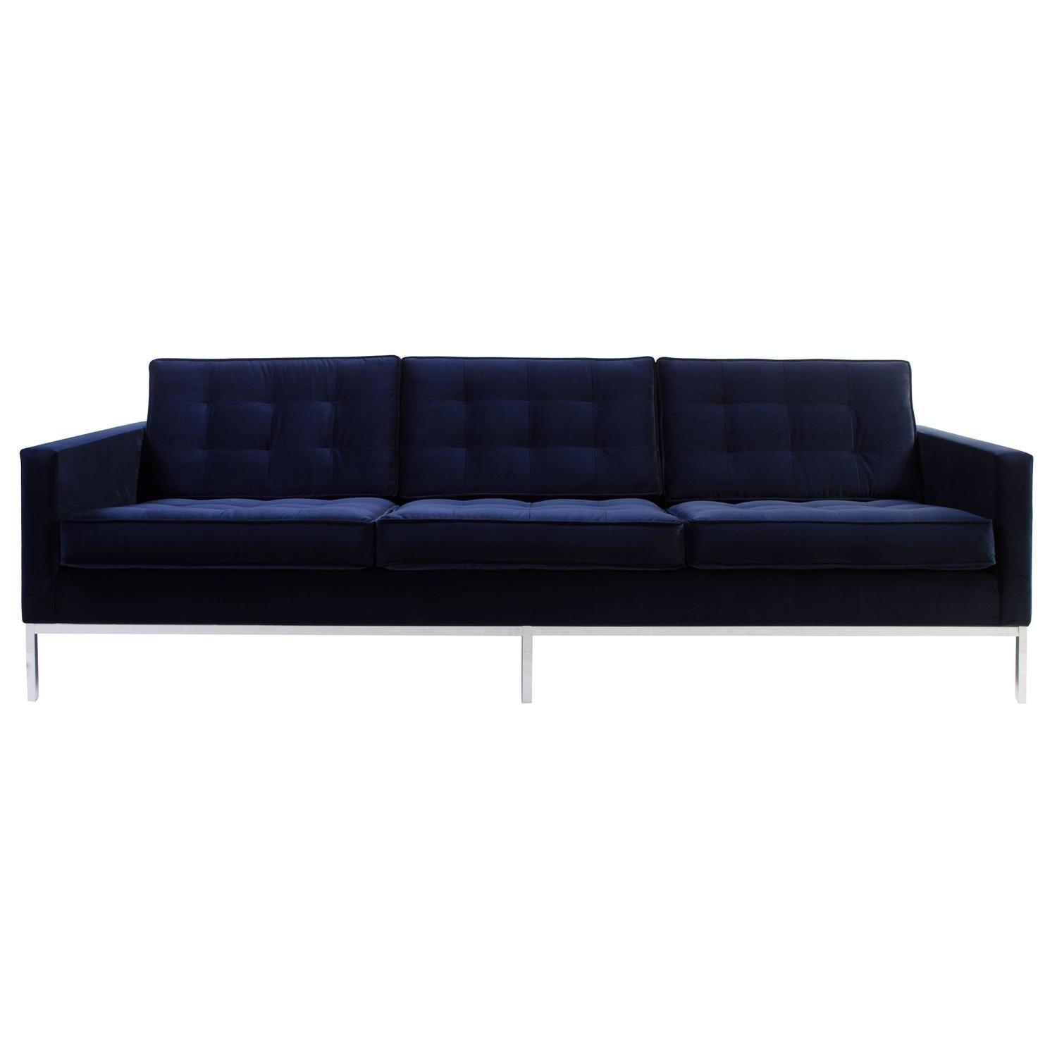Florence Knoll Sofa In Navy Velvet For Sale At 1stdibs Inside Florence Knoll  Wood Legs Sofas (View 3 of 15)
