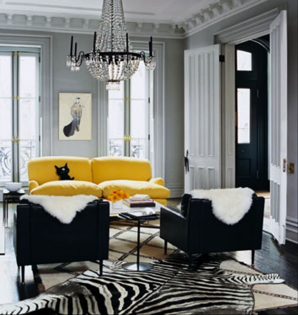 Gray Living Room With Yellow Sofa And Black Side Chairs Popular Pertaining To Yellow Sofa Chairs (View 12 of 15)