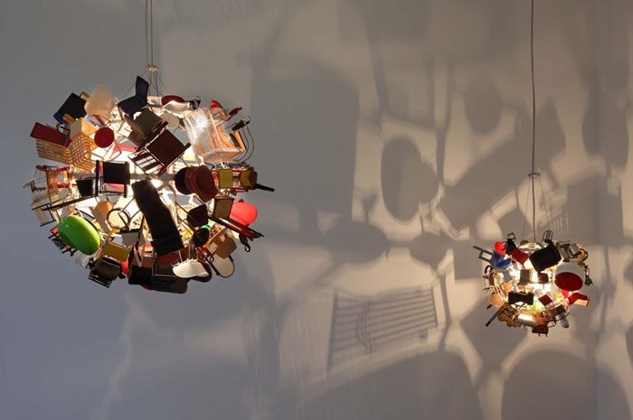 Great New Quirky Pendant Lights Pertaining To Nice Ball Quirky Lamp Made From 80 Doll Sized Iconic Vitra Chairs (Photo 11 of 25)
