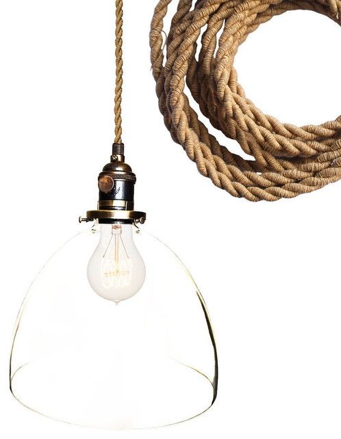 Great Popular Rustic Clear Glass Pendant Lights With Regard To Rustic Ship Rope 8 Clear Hand Blown Glass Pendant Light Beach (View 14 of 25)