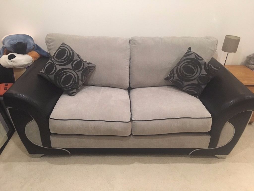 Grey Fabric And Black Leather Sofa Bed With Optional Matching Ying Within Footstool Pouffe Sofa Folding Bed (View 15 of 15)