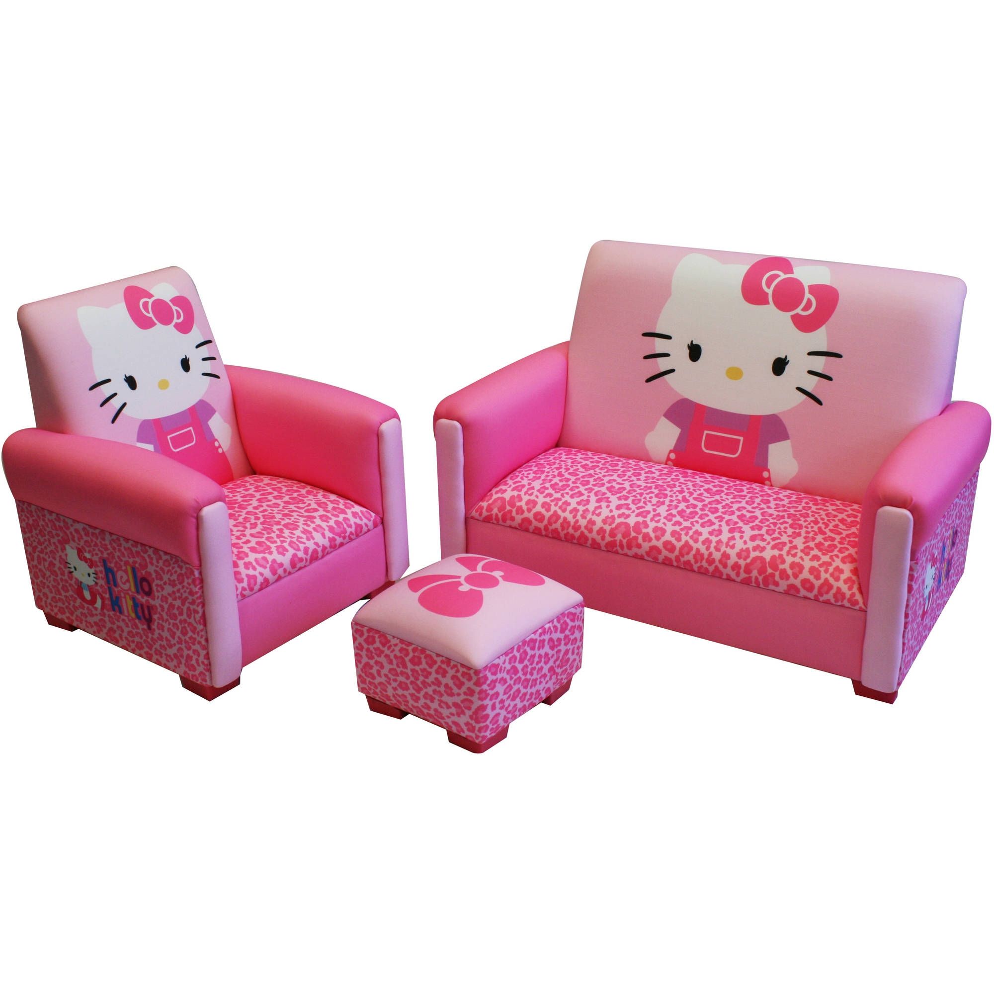 Hello Kitty Bows Toddler 3 Piece Sofa Chair And Ottoman Set Pertaining To Toddler Sofa Chairs (View 1 of 15)