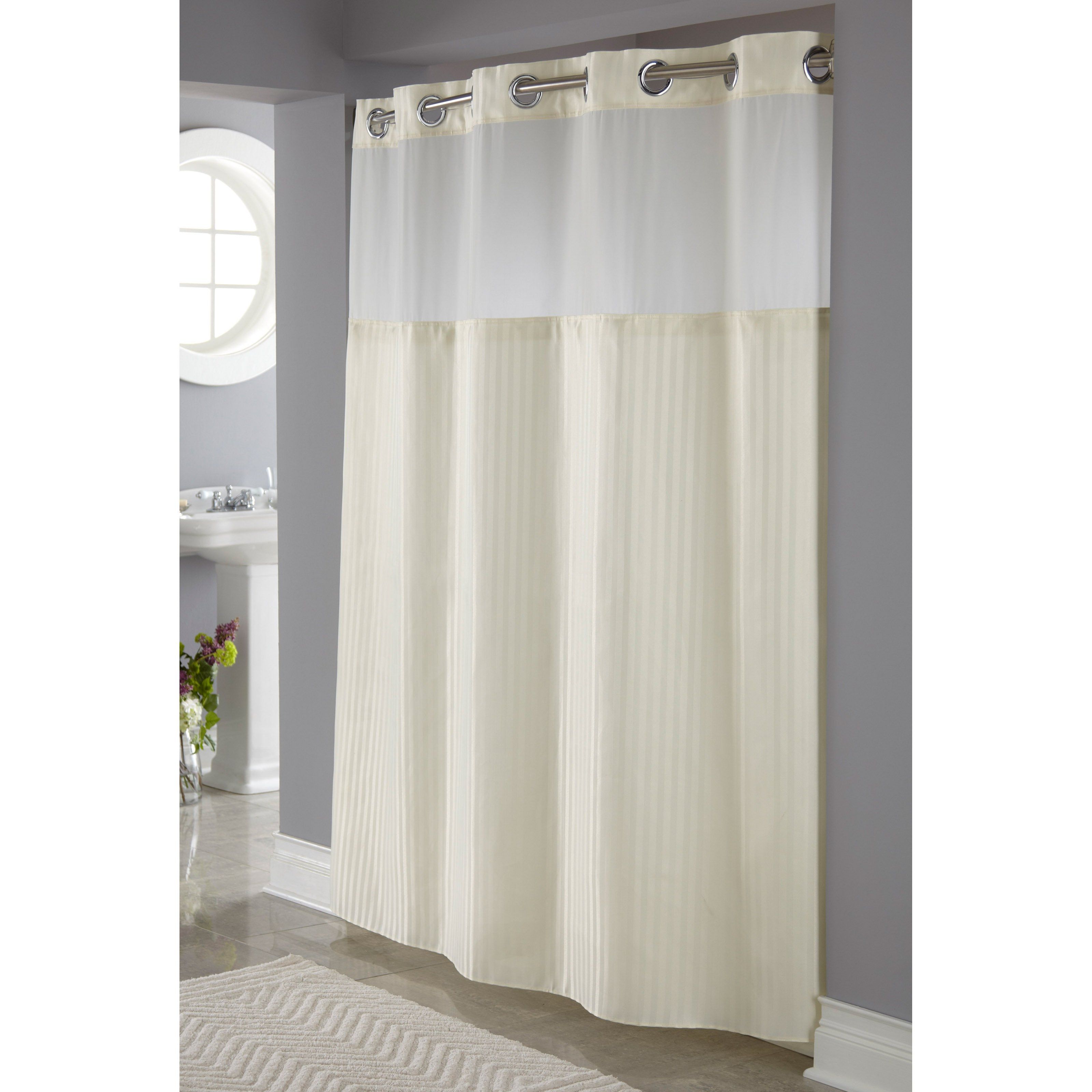 Hookless Beige Herringbone Shower Curtain With Its A Snap Fabric Throughout Hookless Fabric Shower Curtain Liner (View 6 of 25)