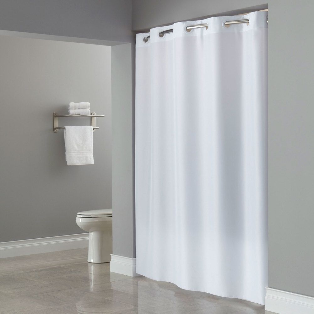 Hookless Hbh40plw01l White Ada Size Plainweave Shower Curtain With For Hookless Fabric Shower Curtain Liner (Photo 14 of 25)