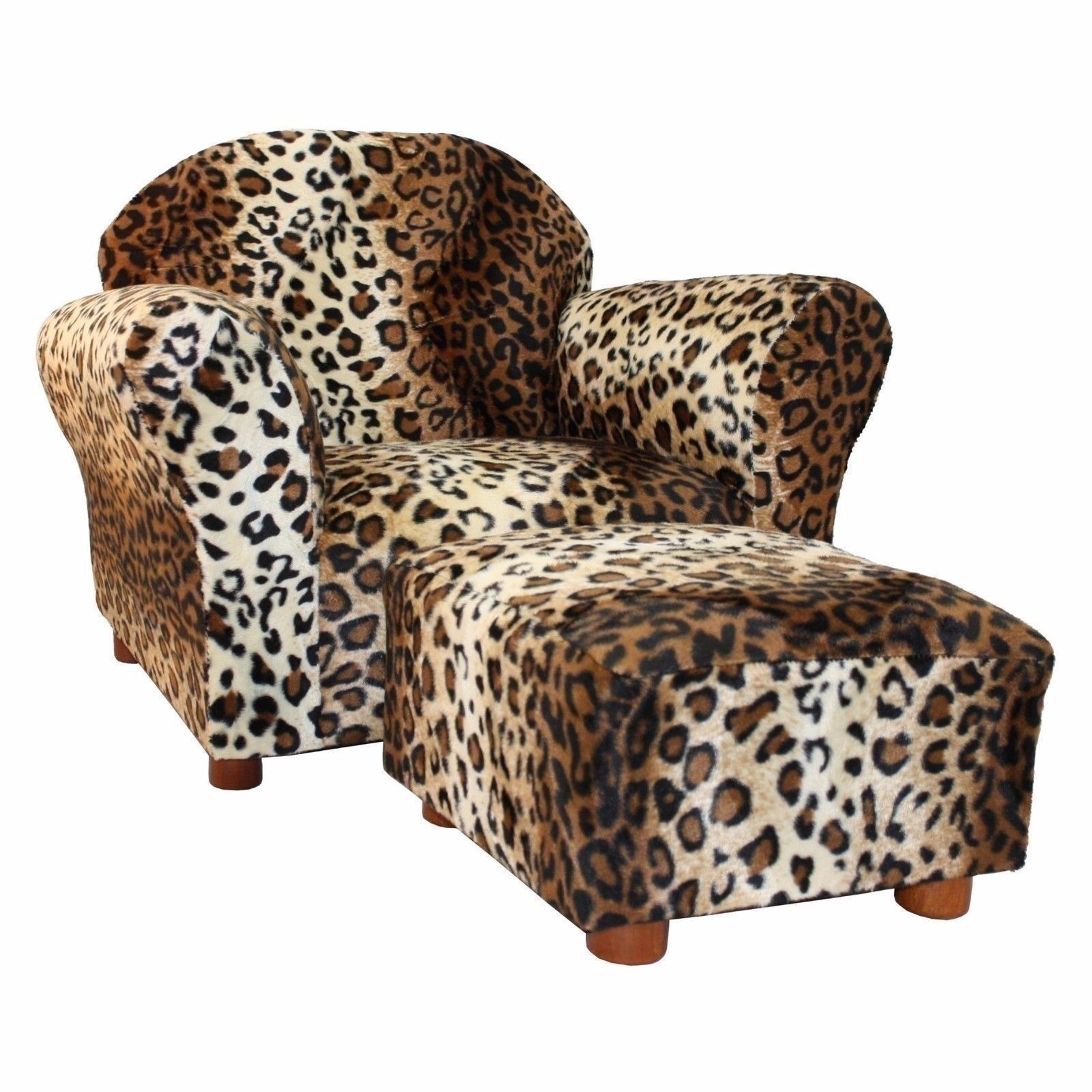 Kids Club Chair Ottoman Set Leopard Brown Tan Plush Animal Faux In Kids Sofa Chair And Ottoman Set Zebra (View 1 of 15)