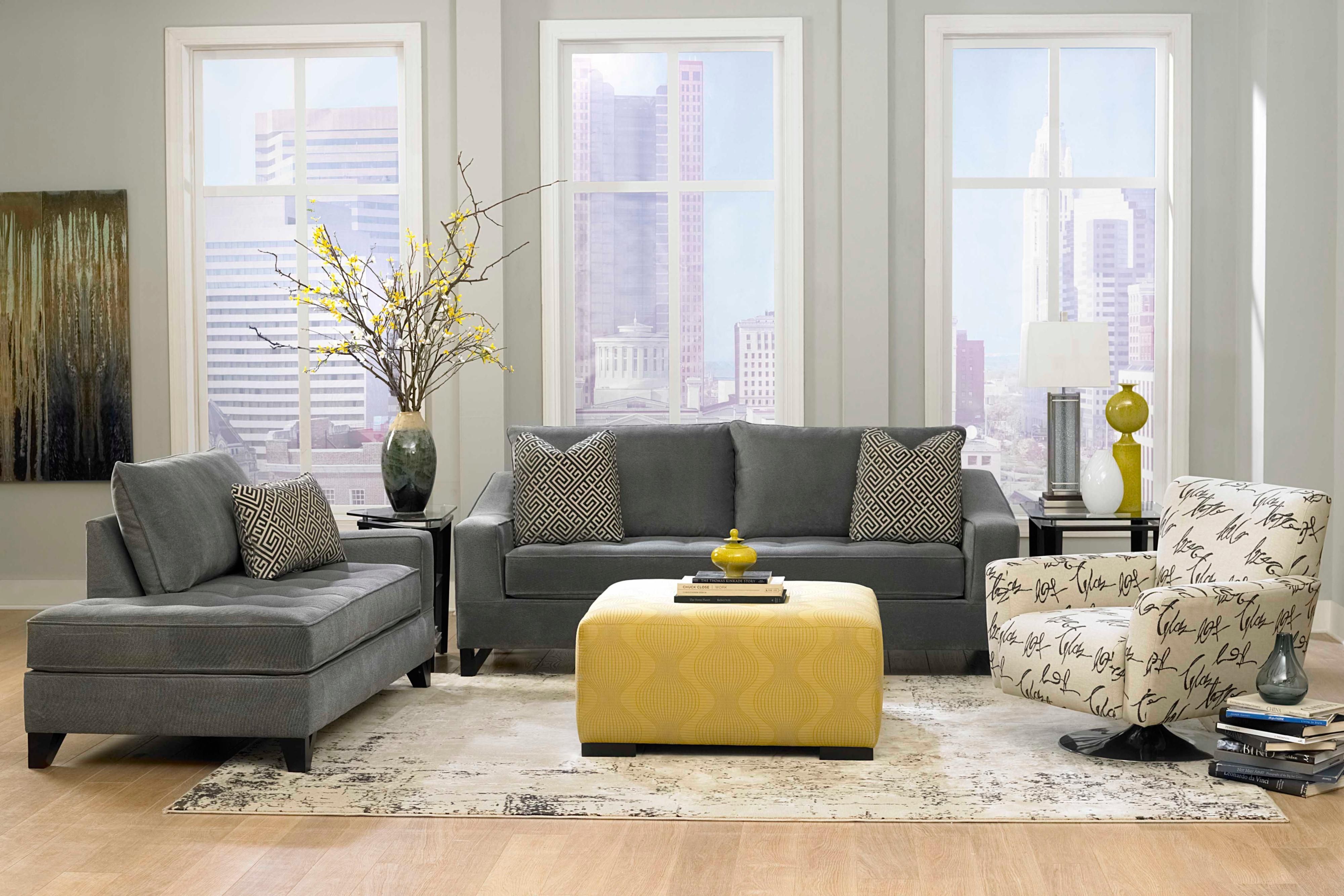 Living Room Dark Grey Sofas With Grey Wall Paint Decorating Also With Regard To Yellow Sofa Chairs (View 11 of 15)