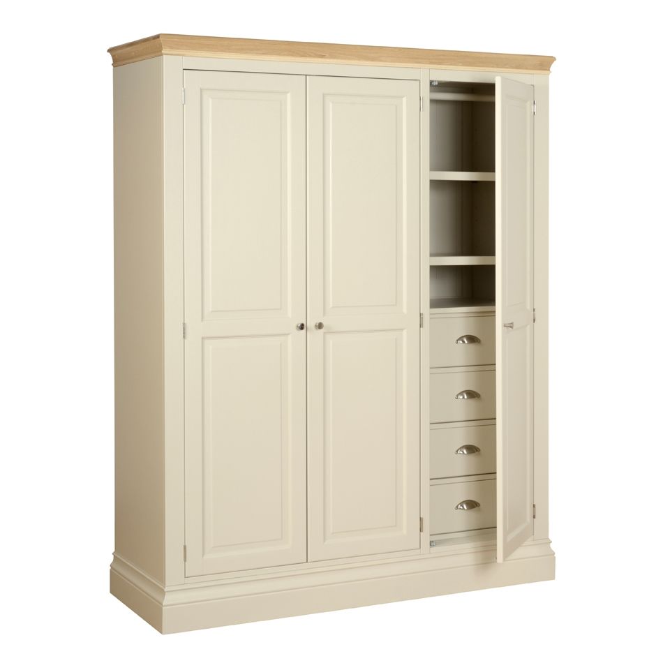 Lundy Painted Oak Ladies Triple Wardrobe With Shelvesdrawers In Wardrobes With Shelves And Drawers (View 1 of 15)