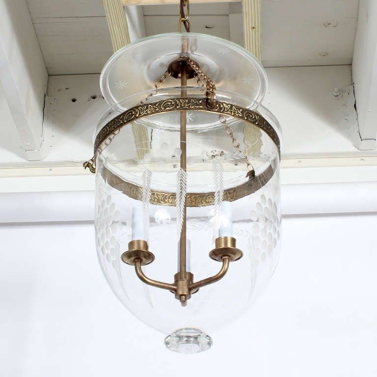 Magnificent Fashionable Hurricane Pendant Lights Pertaining To Etched Glass Bell Jar Hurricane Pendant Light Or Lantern At 1stdibs (View 1 of 25)