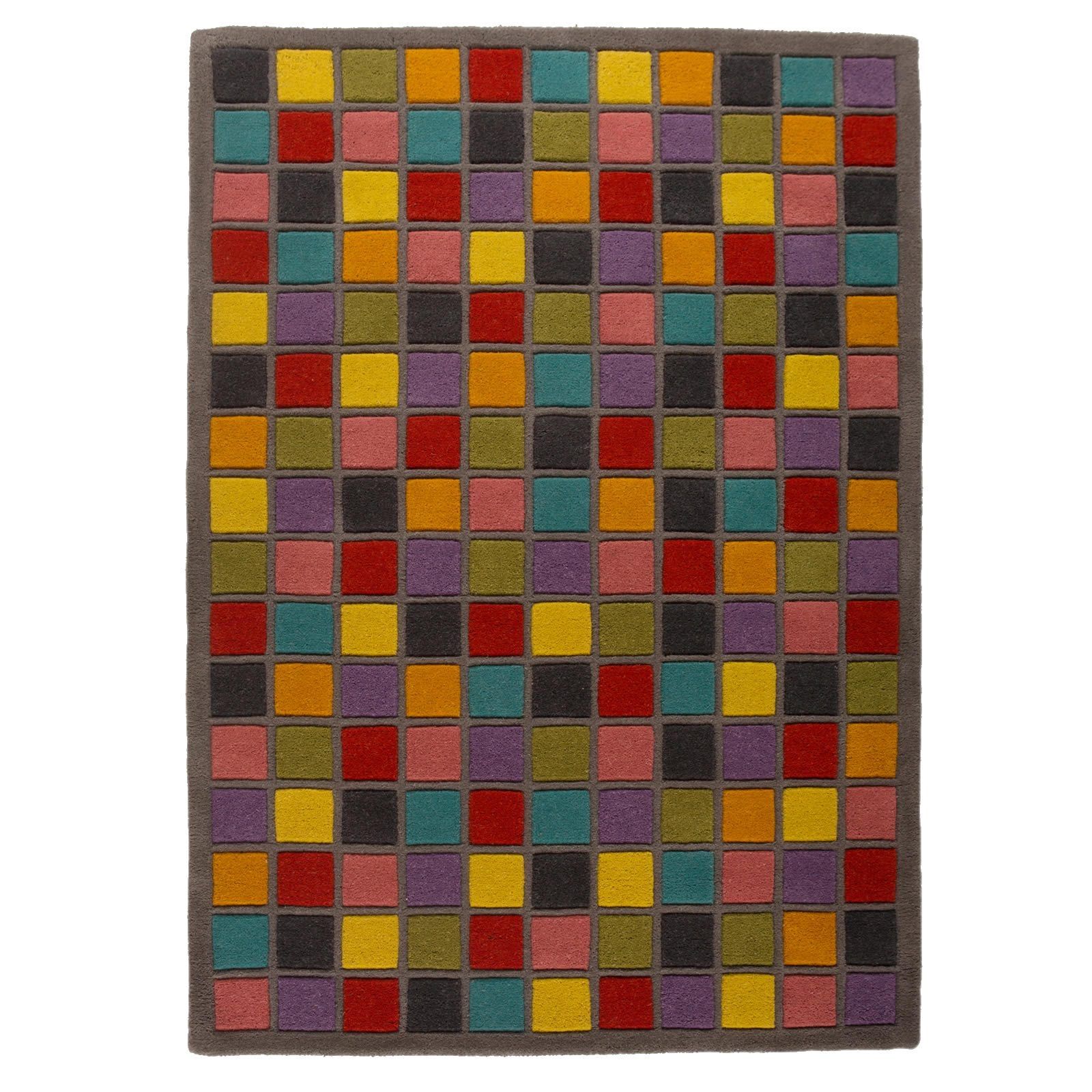 Modern Blocket Handmade Wool Rug In Grey And Multi Colors Throughout MultiColoured Wool Rugs (View 8 of 15)