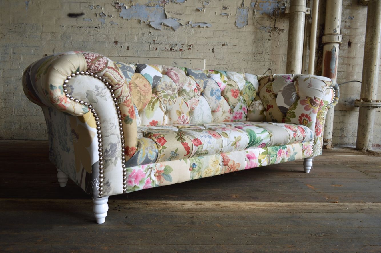 Modern British And Handmade Shab Chic Patchwork Chesterfield Intended For Chintz Floral Sofas (View 1 of 15)