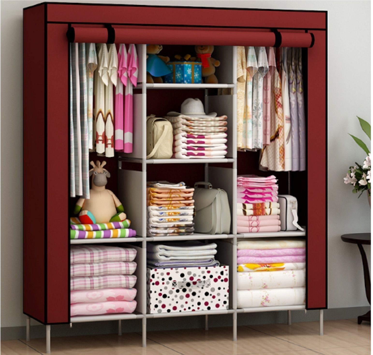 New Portable Bedroom Furniture Clothes Wardrobe Closet Storage With Mobile Wardrobe Cabinets (View 11 of 25)