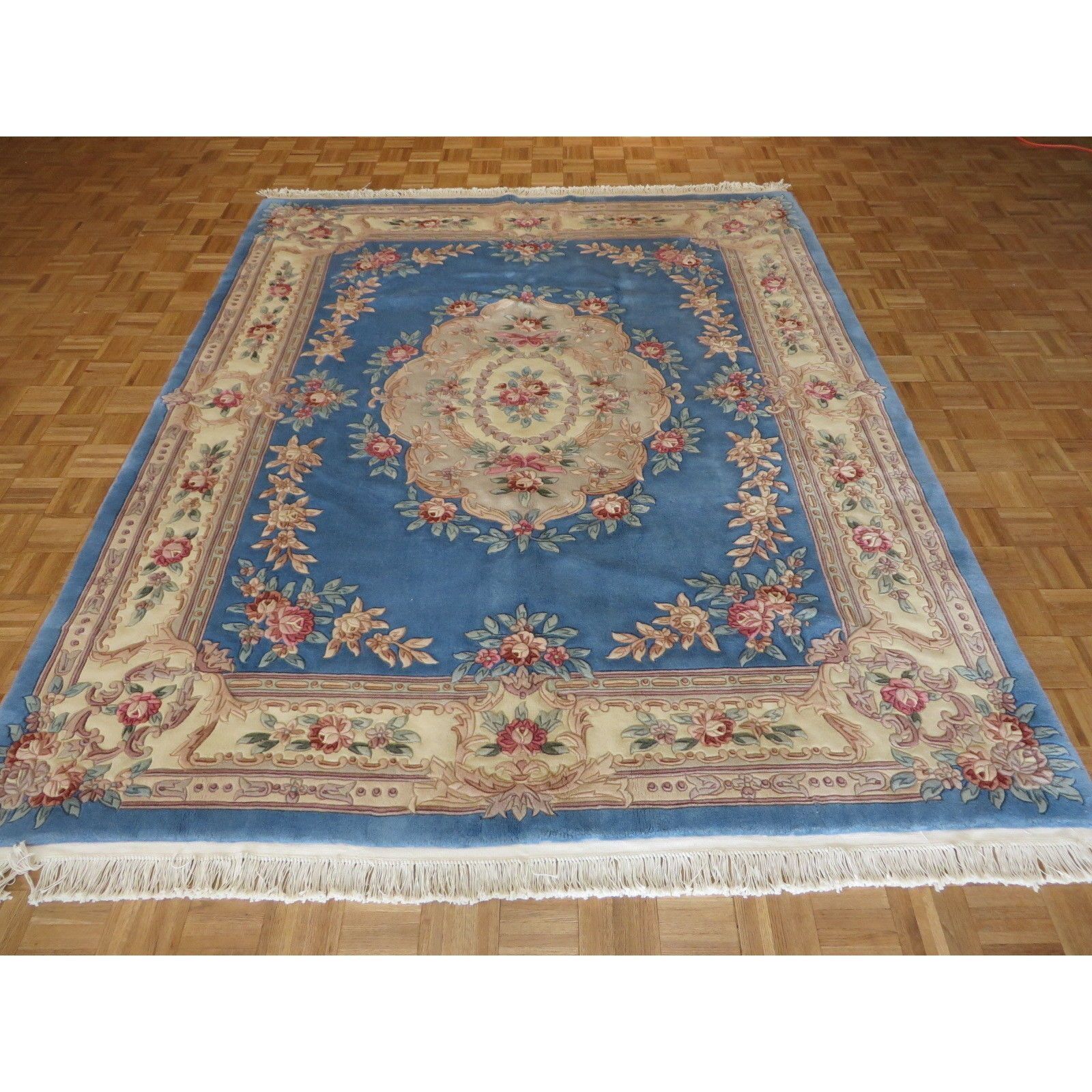 Oriental Blue 100 Percent Wool Chinese Aubusson Hand Knotted Rug Throughout Knotted Wool Rugs (View 12 of 15)