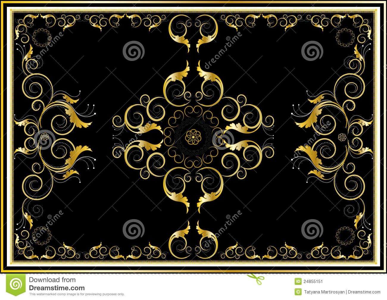 Oriental Gold Ornaments For Rug In Dark Background Stock Image In Black And Gold Oriental Rugs (View 10 of 15)