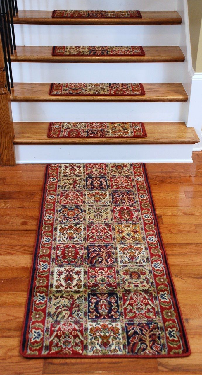 Premium Carpet Stair Treads Panel Red Plus A Matching 5 Runner Regarding Stair Treads And Matching Rugs (View 7 of 15)