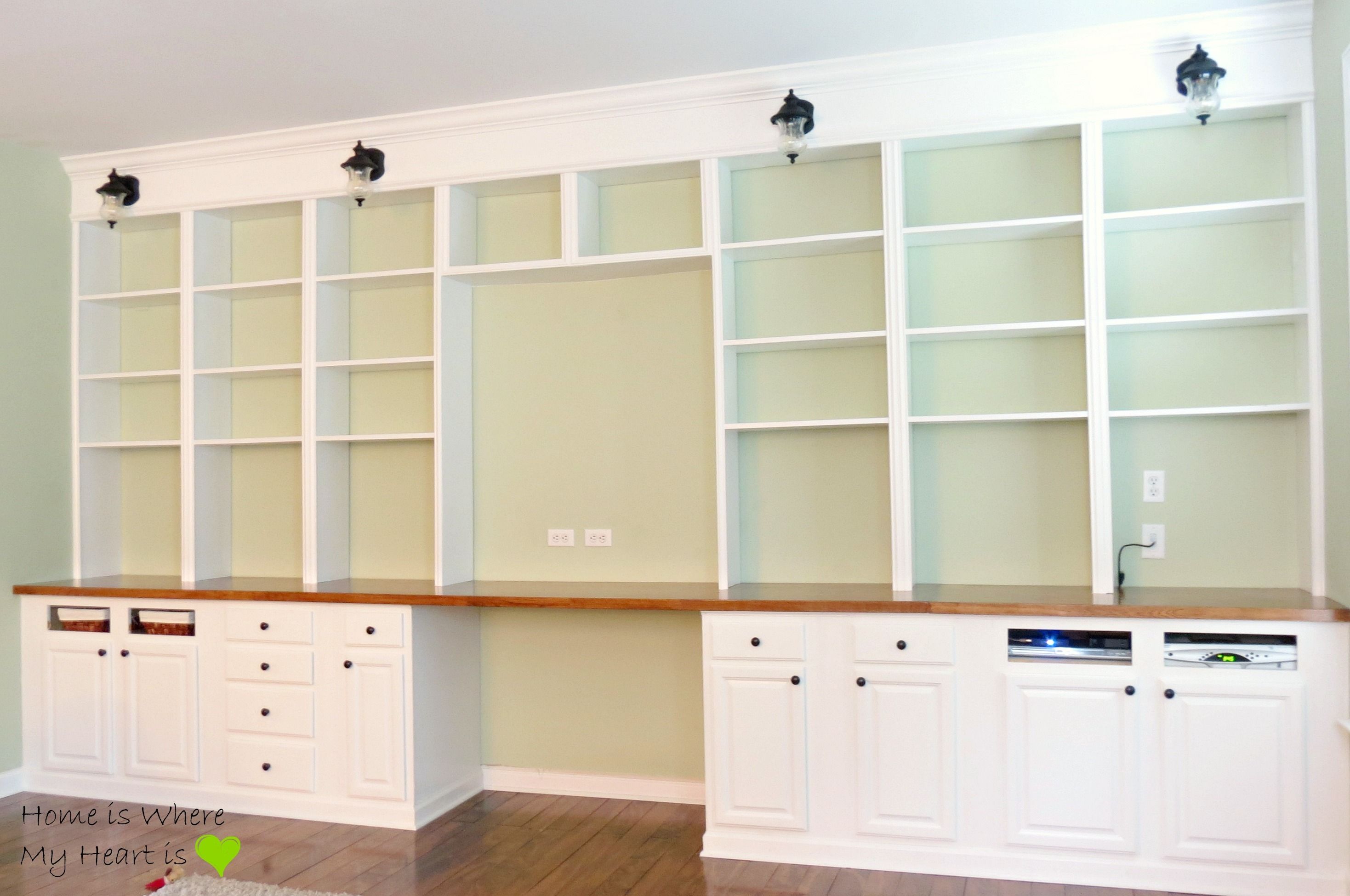 Remodelaholic Build A Wall To Wall Built In Desk And Bookcase Pertaining To Bookshelf With Cabinet Base (View 3 of 15)