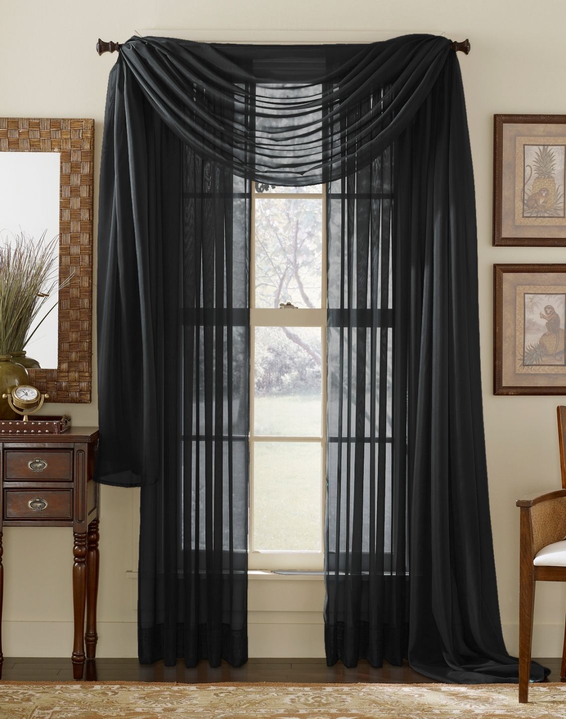 Sheer Voile Elegance Curtain Scarf Panel Silver Grey Regarding Dark Grey Sheer Curtains (View 11 of 25)