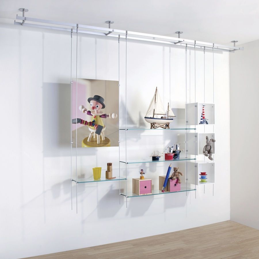 Shelving System Hanging Contemporary Glass For Shops Rod Regarding Hanging Glass Shelves Systems (View 6 of 15)