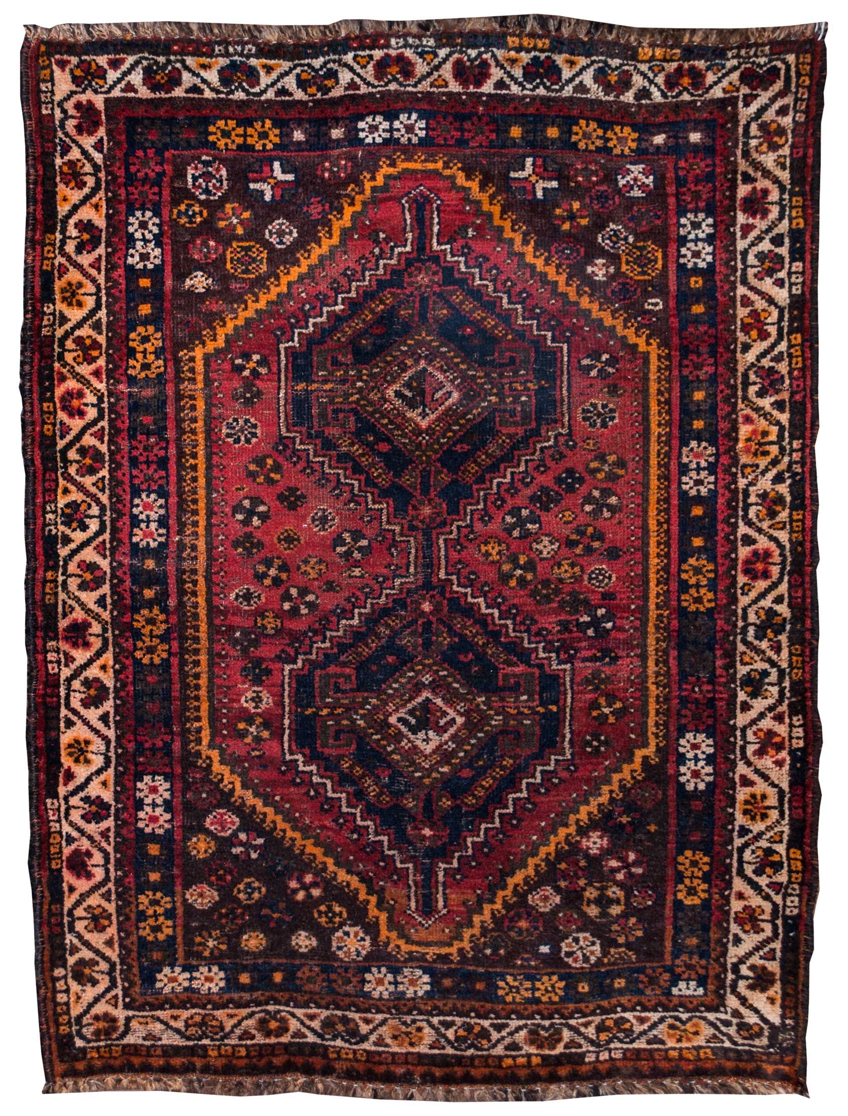 Shiraz Tribal Geometric Hand Made Rug Vintage 4 5 Inside Vintage Rugs (View 12 of 15)