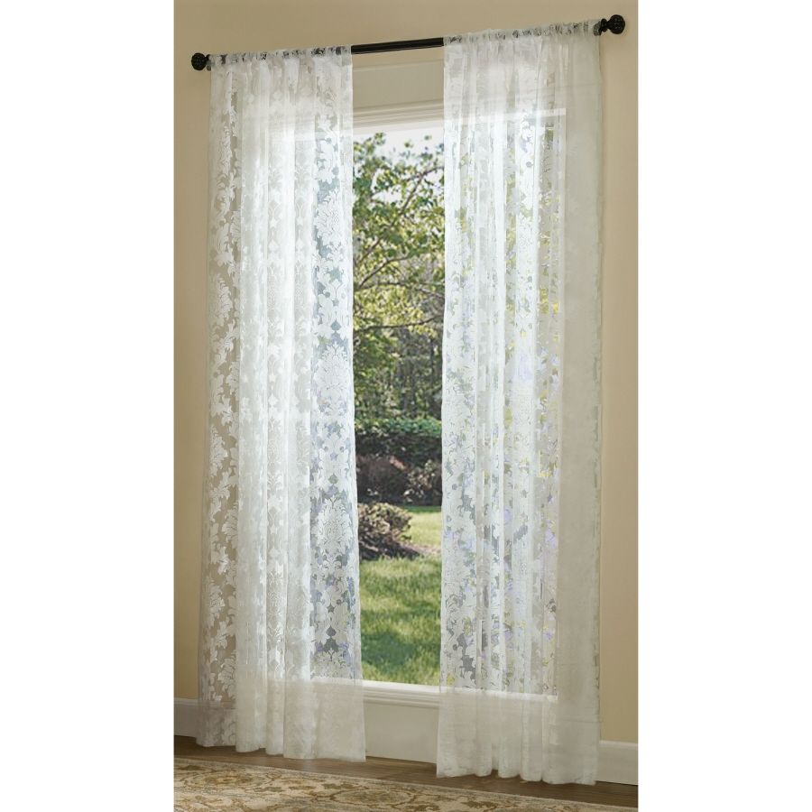 Shop Allen Roth Bristol Sheer 84 In White Polyester Rod Pocket Intended For Sheer White Curtain Panels (View 15 of 25)