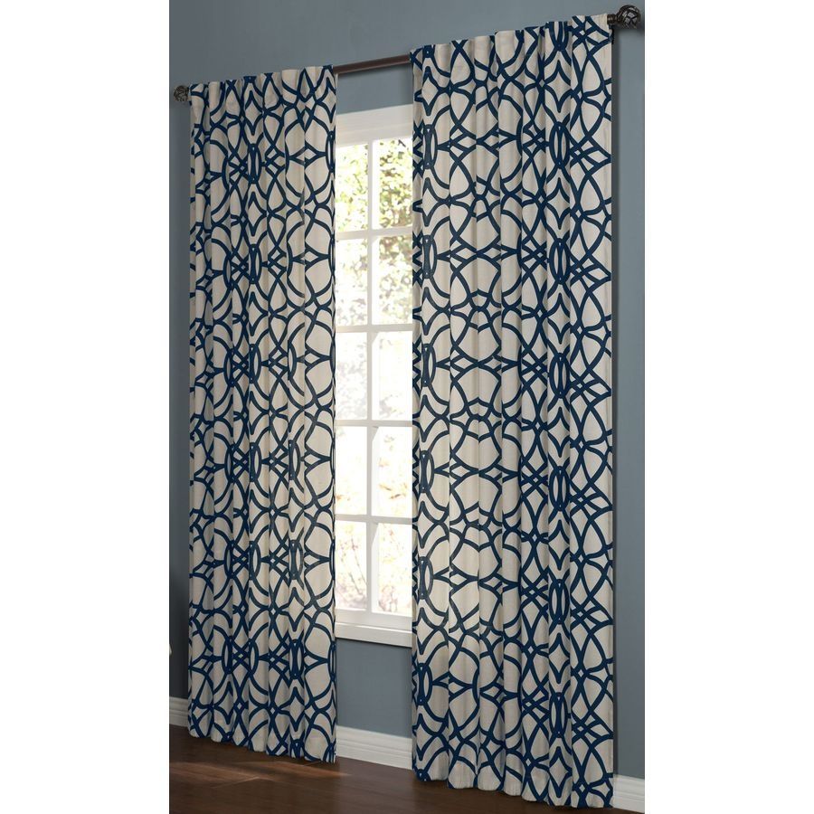 Shop Allen Roth Oberlin 84 In Navy Cotton Back Tab Light In Navy And White Curtains (View 11 of 25)