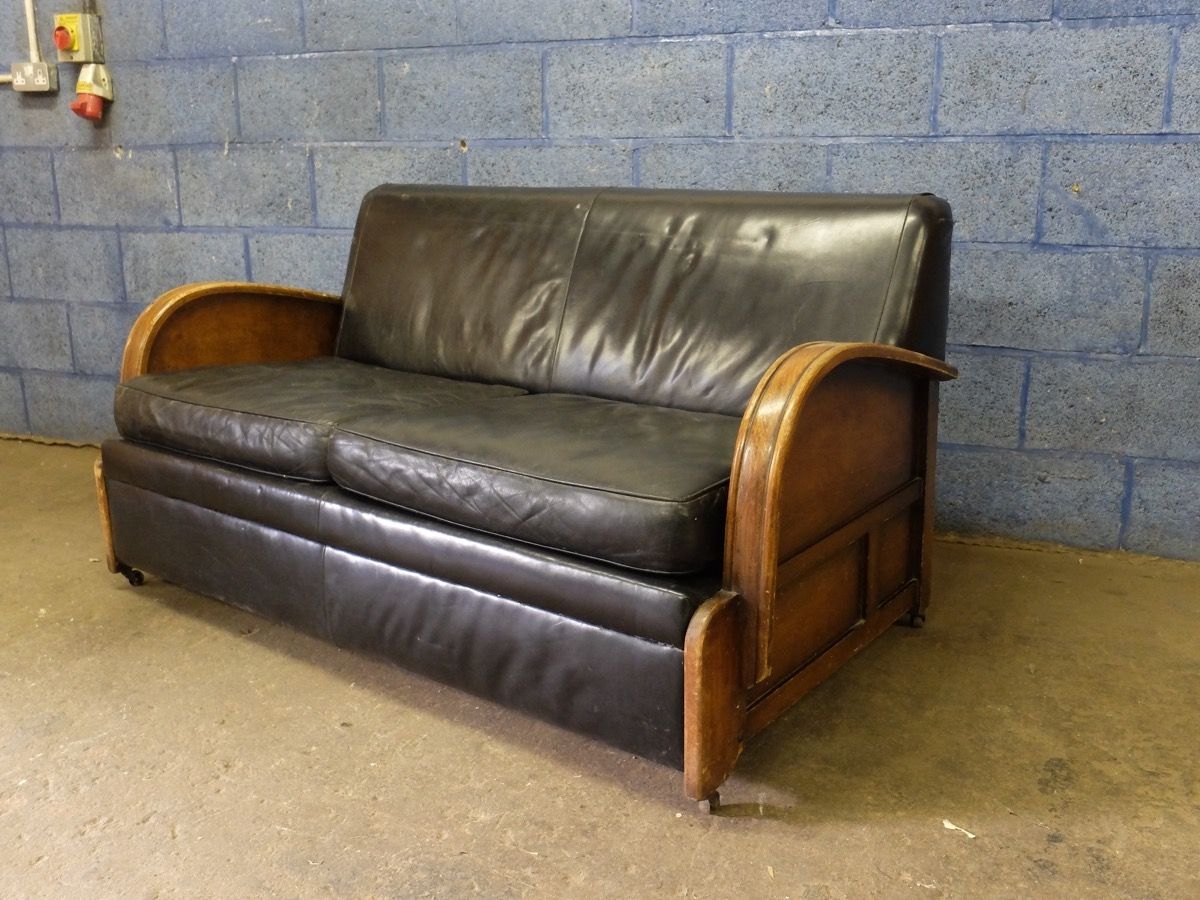 Sold 1930s Bentwood Leather Sofa Bed Settee 39put U Up39 Intended For 1930s Sofas (View 14 of 15)
