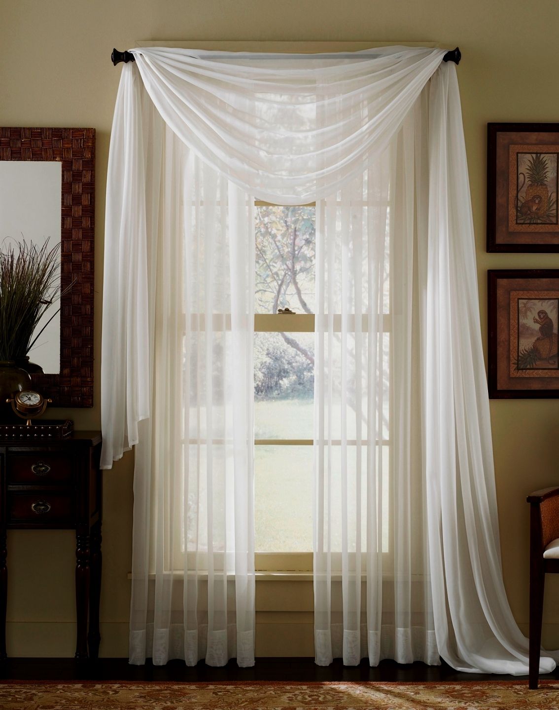 Stylemaster Elegance Sheer Curtain And Scarf Panels Cranberry Regarding Curtain Sheers (View 16 of 25)