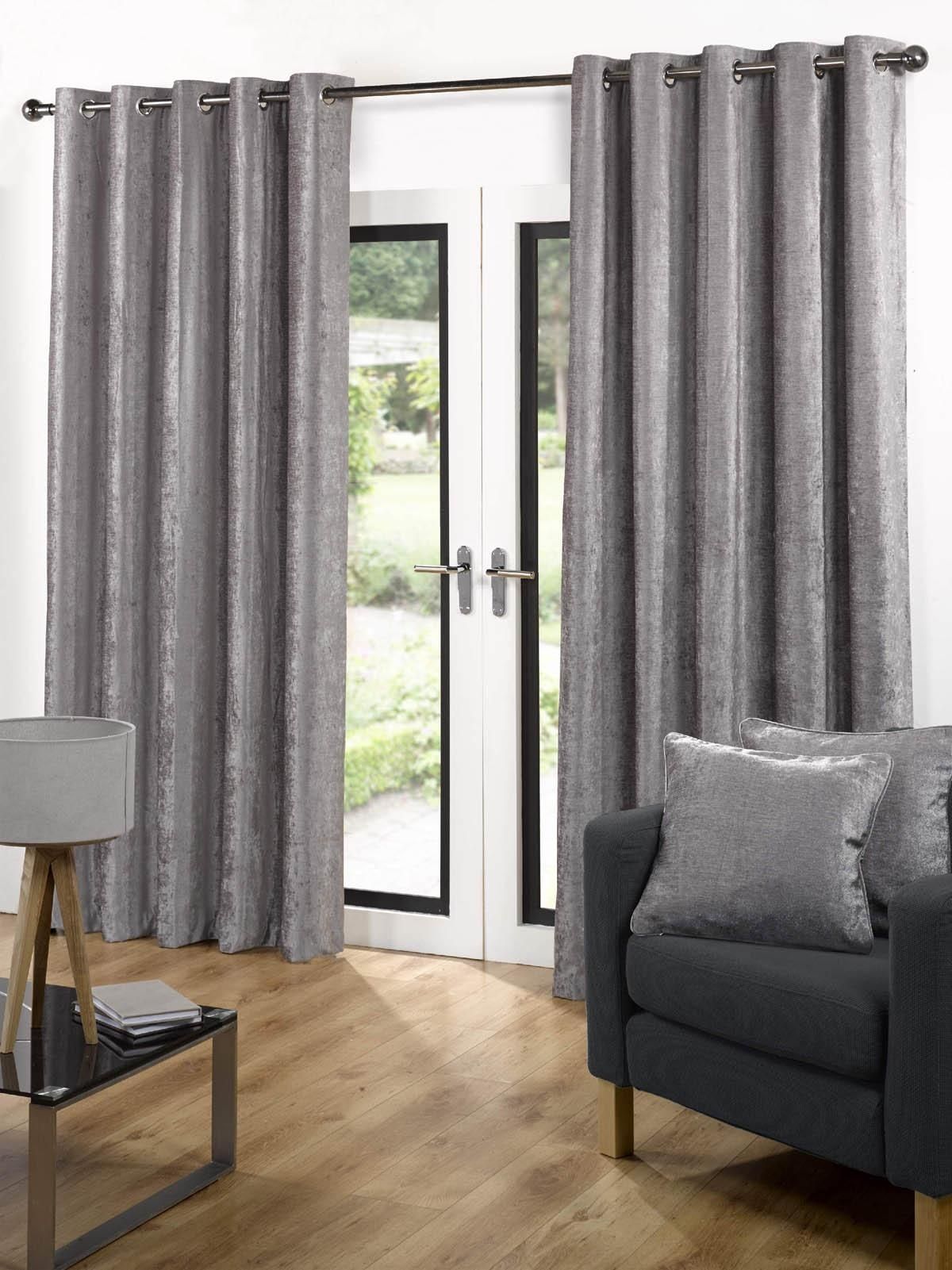 Velvet Ready Made Eyelet Curtains Grey Free Uk Delivery Terrys Throughout Grey Eyelet Curtains (View 5 of 25)