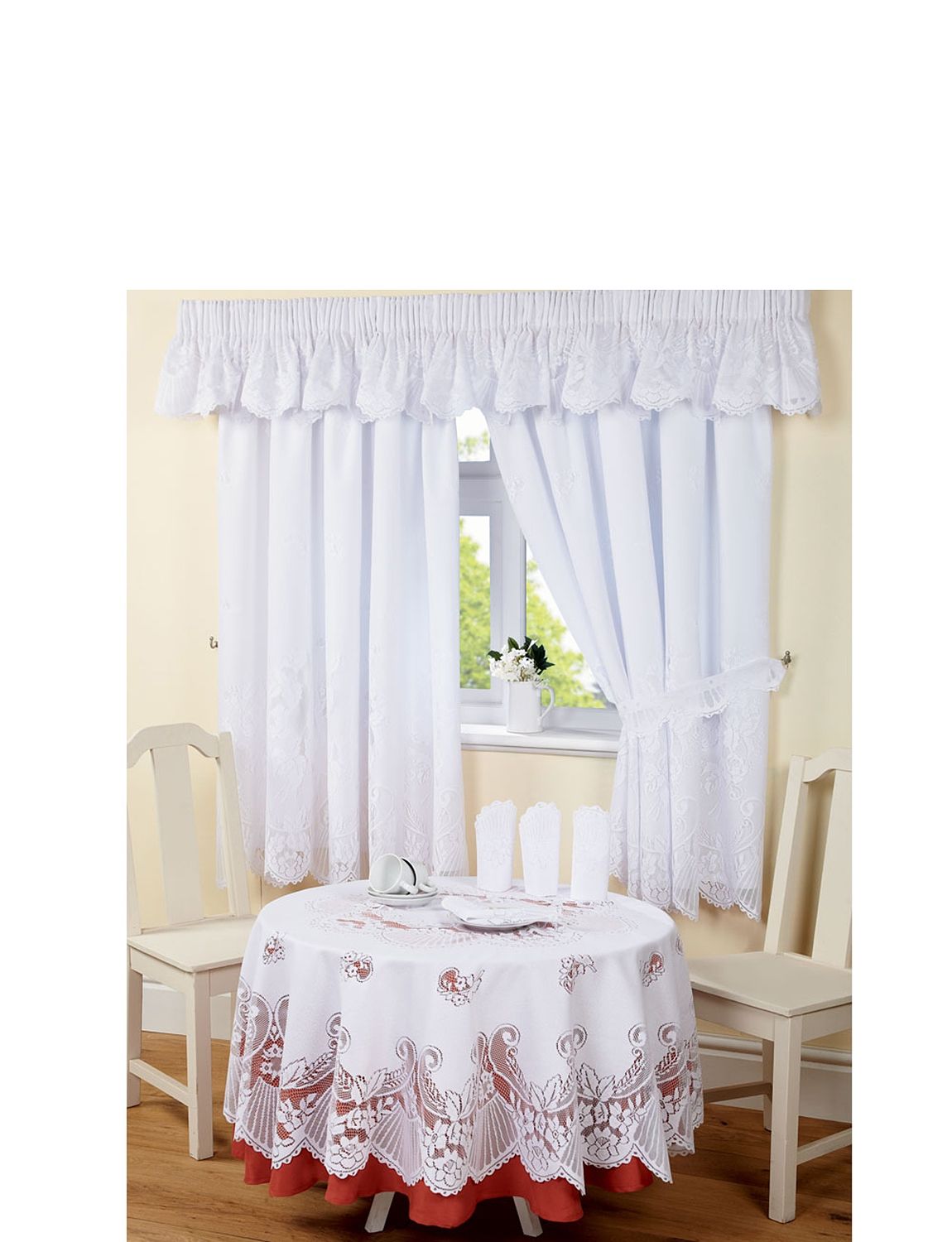 Victoria Lined Lace Curtain Sets Tablecloths Chums Regarding Lace Curtain Sets (View 4 of 25)