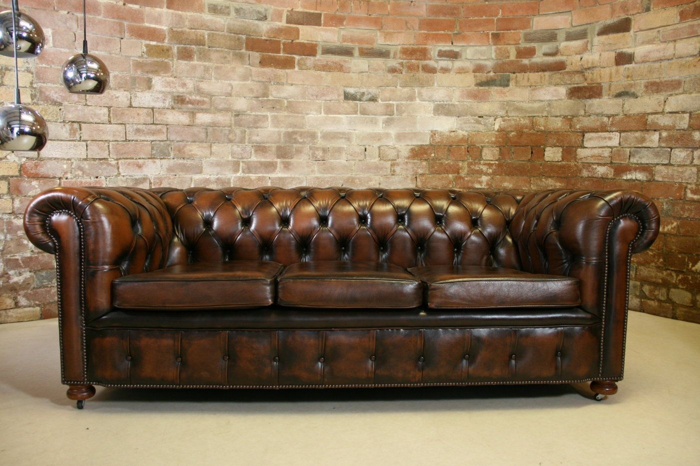 Vintage Chesterfield Antique Brown Leather 3 Seater Sofa Retro With Regard To Vintage Chesterfield Sofas (View 1 of 15)