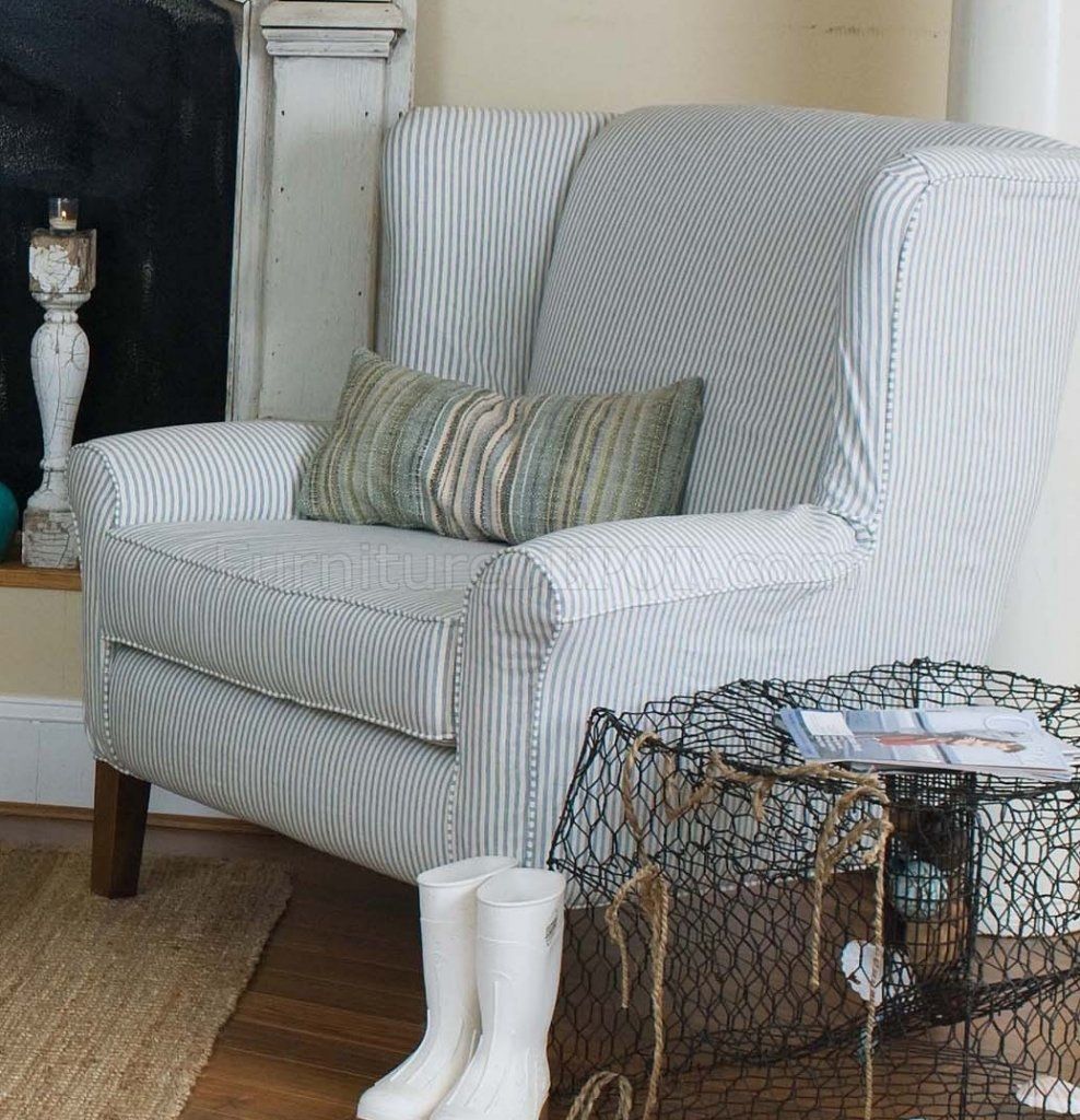 White Striped Fabric Classic Sofa Oversize Chair With Regard To Striped Sofas And Chairs (View 1 of 15)