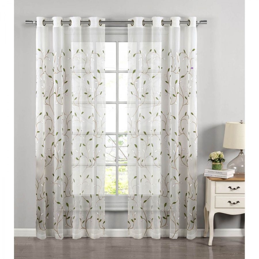 Window Elements Wavy Leaves Embroidered Sheer Extra Wide 54 X 84 With Sheer Grommet Curtain Panels (View 18 of 25)