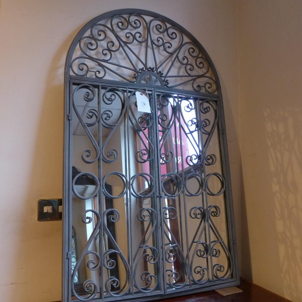 A Wrought Metal Garden Mirror With Arched Plate Within Gate Style With Regard To Metal Garden Mirror (View 19 of 20)