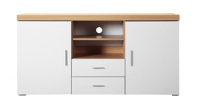 Amazing Common Gloss White TV Cabinets Intended For Gloss White On Oak Tv Cabinet Sideboard Cupboard (Photo 13 of 50)