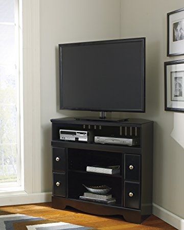 Amazing Elite Black Wood Corner TV Stands Inside Amazon Shay Black Corner Tv Standfireplace Opt Electronics (View 46 of 50)
