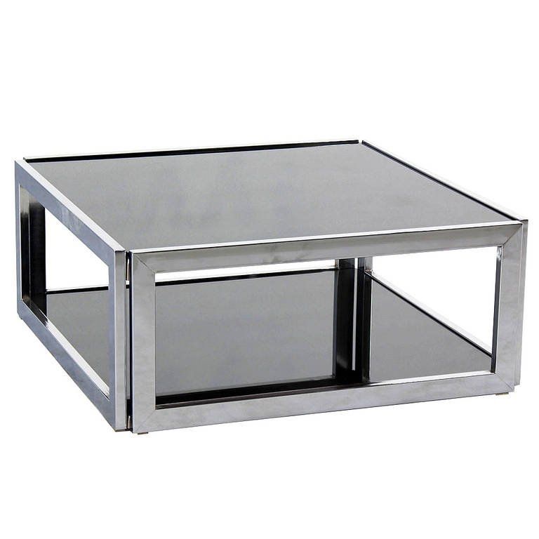 Amazing Elite Chrome Coffee Tables With Regard To Square Chrome And Smoked Glass Coffee Table Mid Century Modern (View 10 of 50)